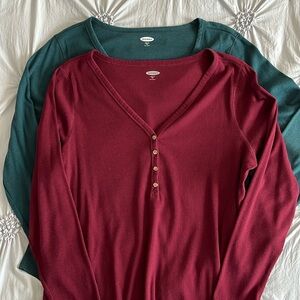 Pair of Old Navy V-neck Henley Long-sleeve Shirts